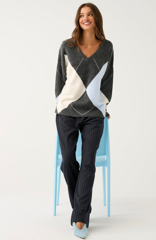 Sophie Knit Charcoal Argyle