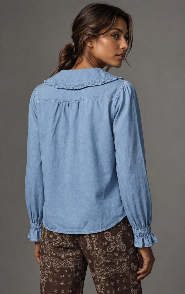 Ruffle Collar Blouse Chambray