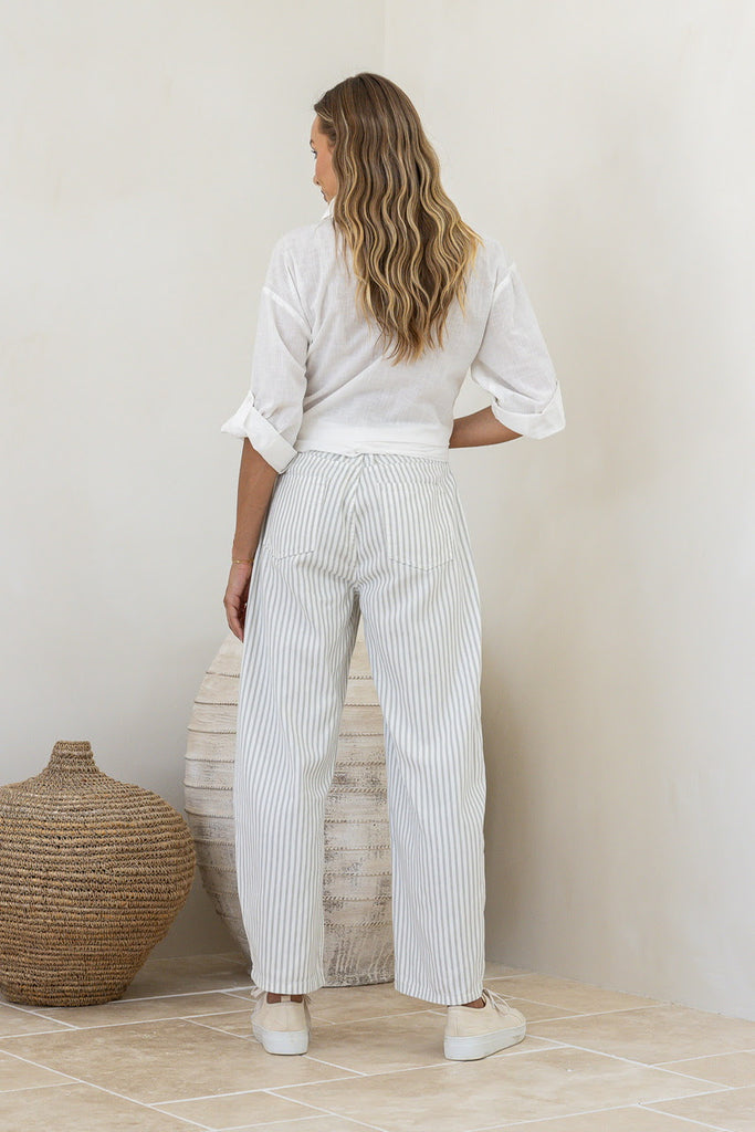 Eyelet Barrel Pant White / Grey Stripe