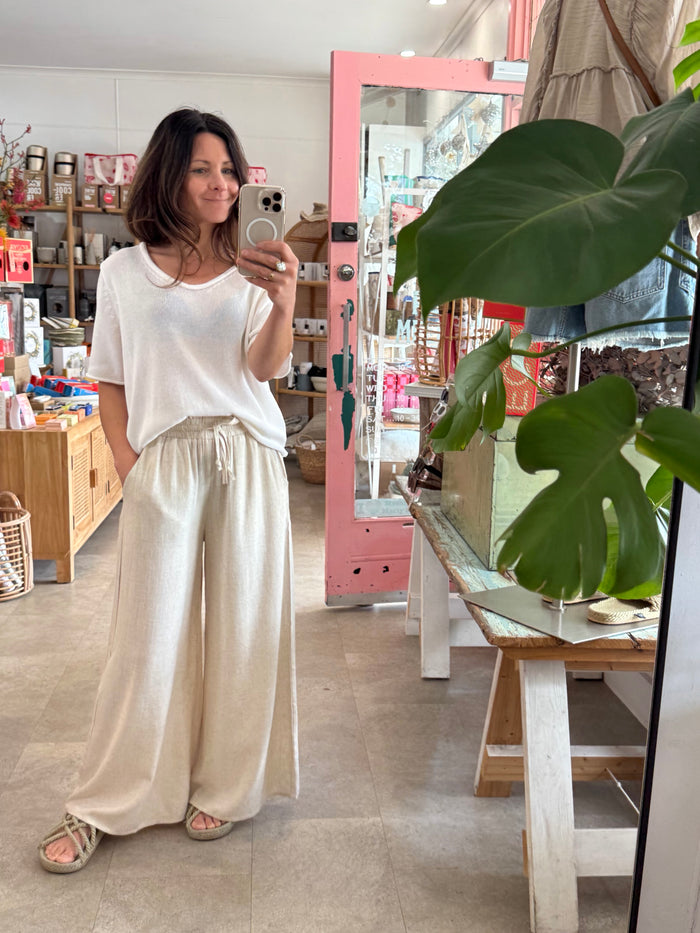 SLOW MORNING WIDE LEG PANTS beige