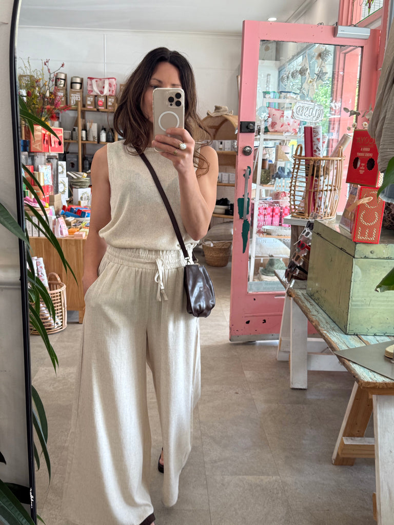 SLOW MORNING WIDE LEG PANTS beige