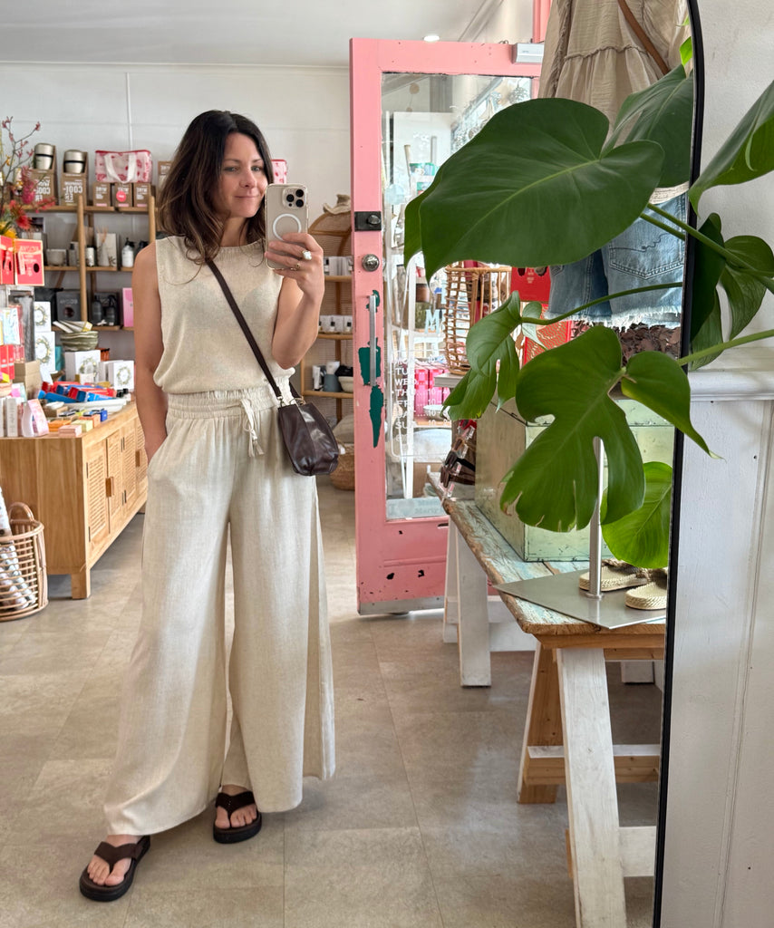 SLOW MORNING WIDE LEG PANTS beige