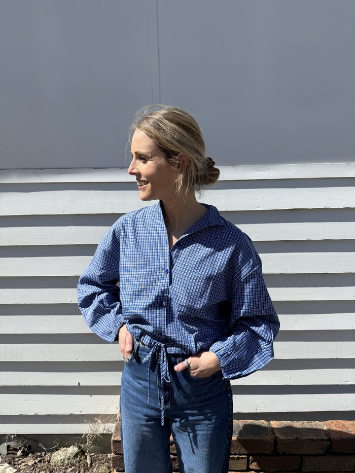 Blue Check Drawstring Jacket