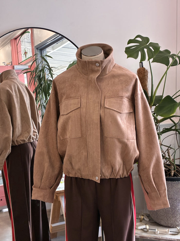 Beige Funnel Neck Bomber