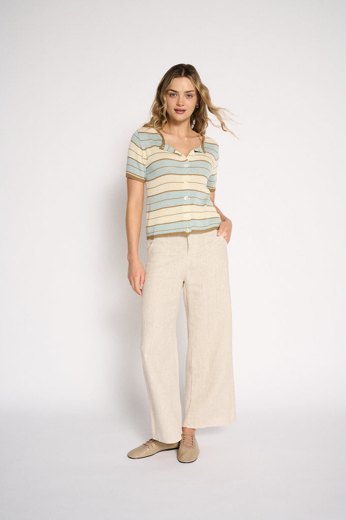 Solene Stripe Button Top