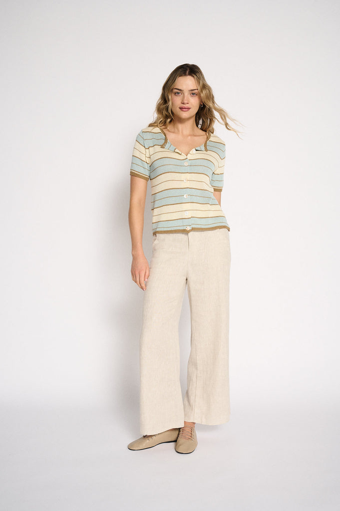 Solene Stripe Button Top