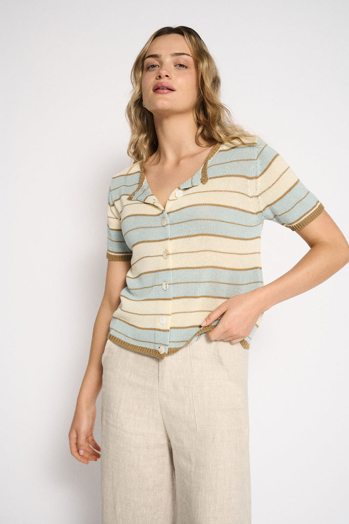 Solene Stripe Button Top