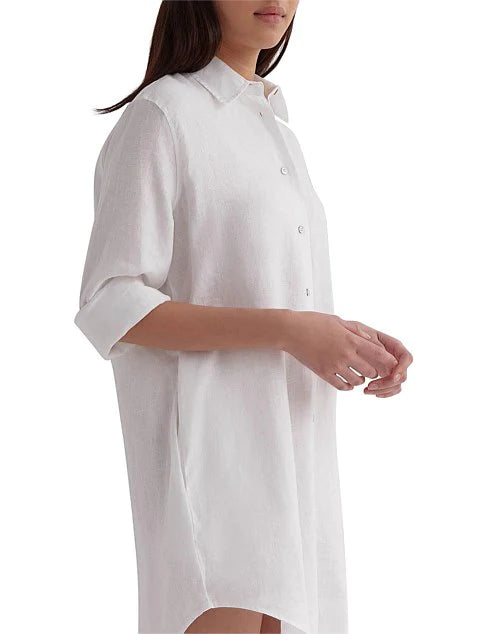 Linen Shirt Dress - White