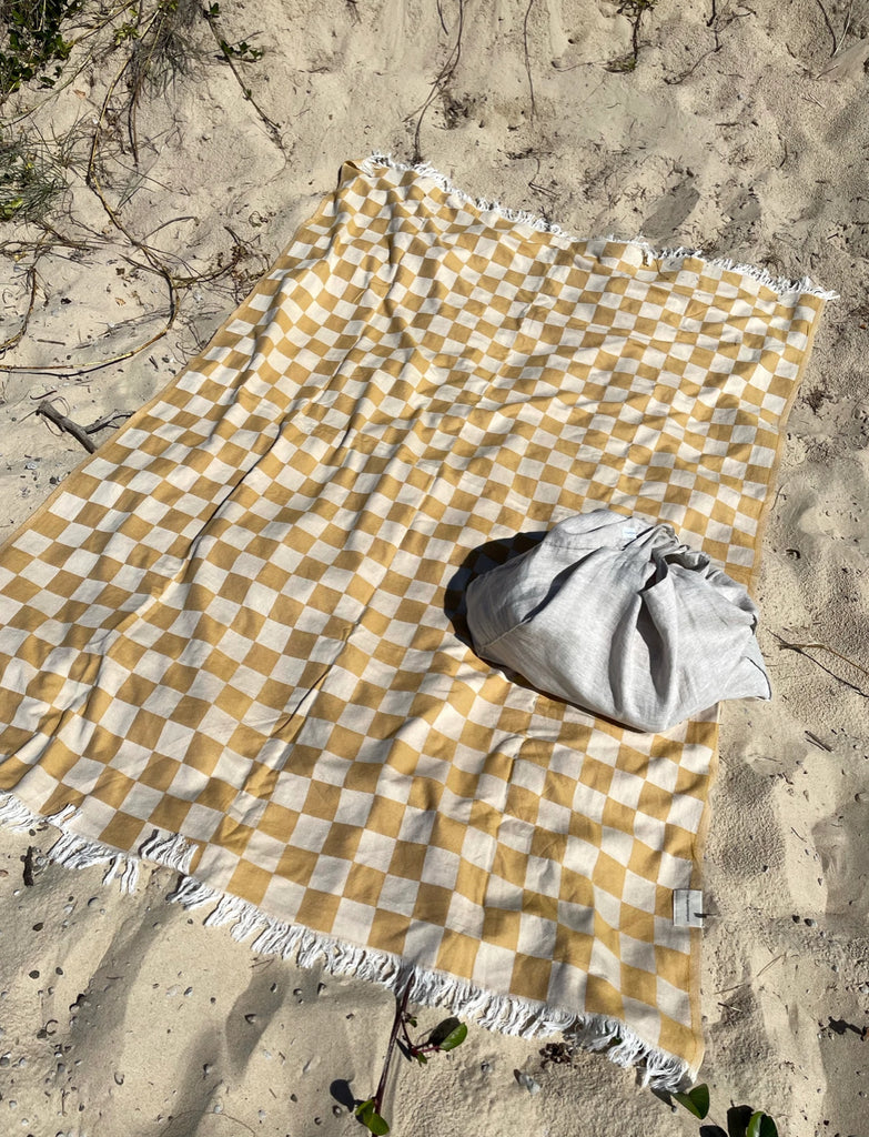Checker Turkish towel / throw - Mustard