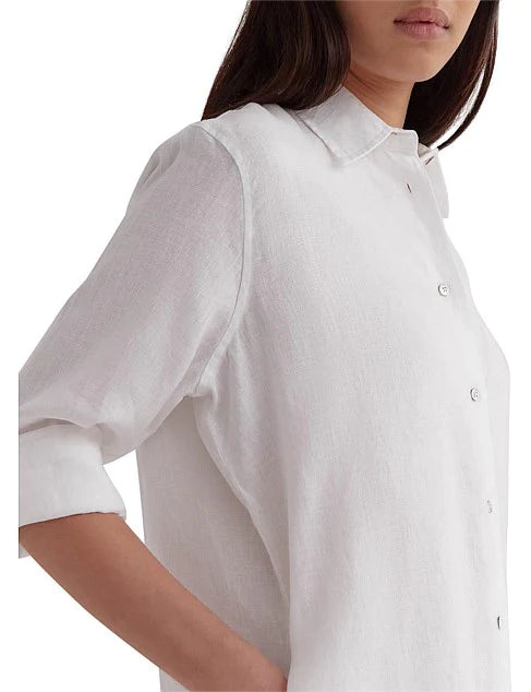 Linen Shirt Dress - White
