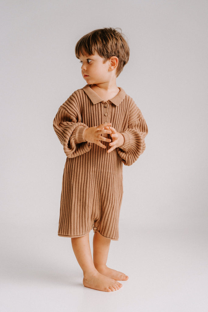 Essential Knit Long Sleeve Romper - Chocolate