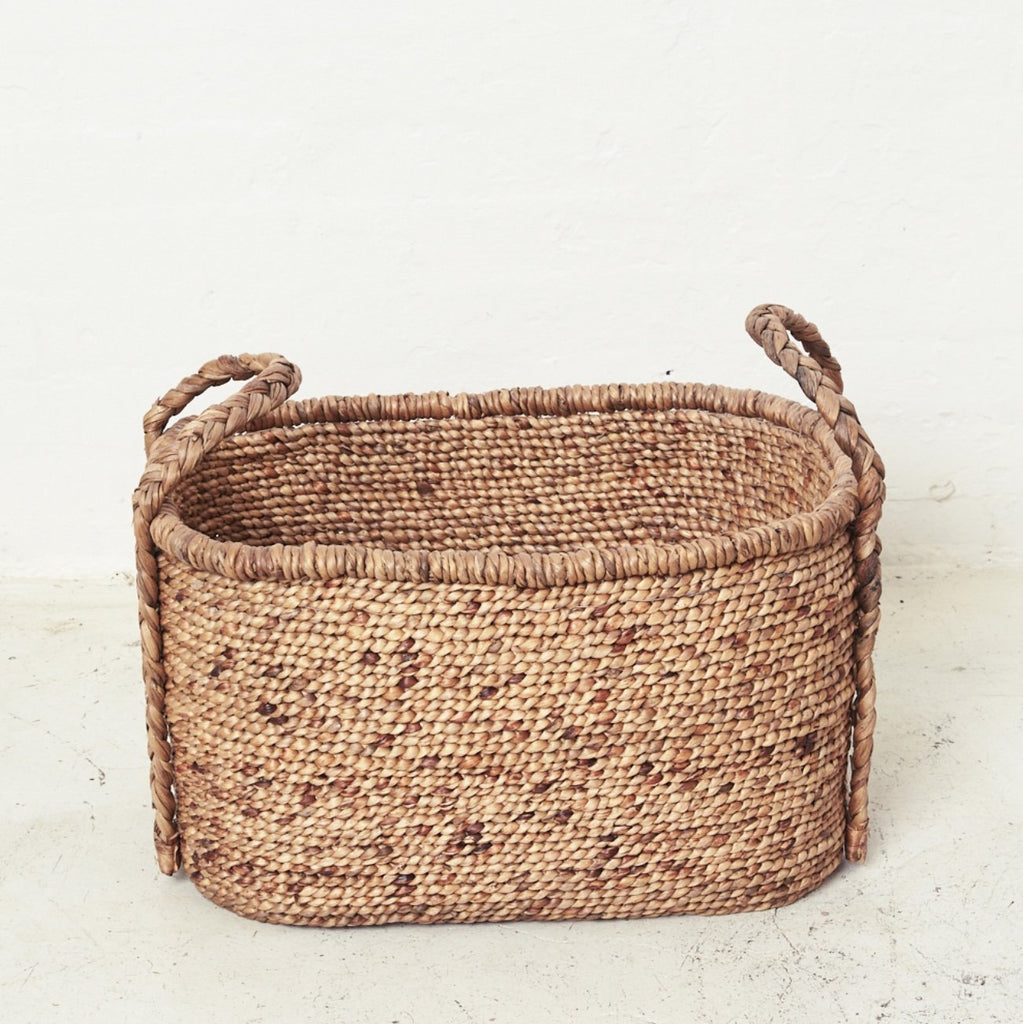 Waterhyacinth Oval Baskets w Plaited Handles Large (Instore pickup only)