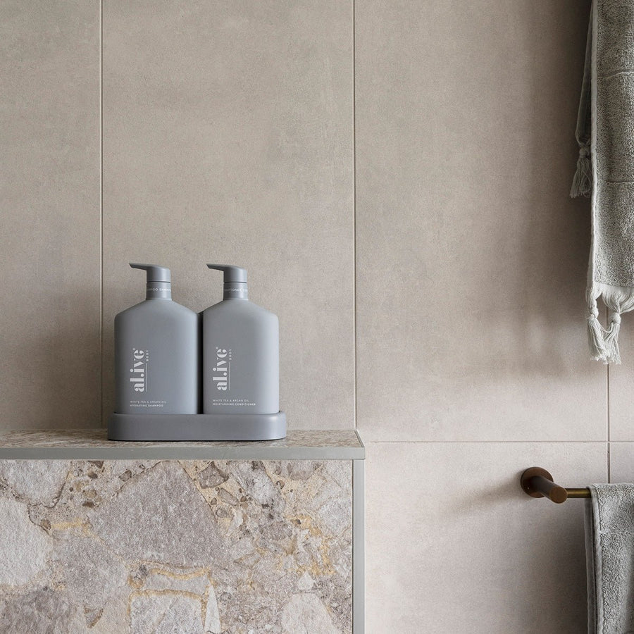 SHAMPOO & CONDITIONER DUO + TRAY - WHITE TEA & ARGAN OIL