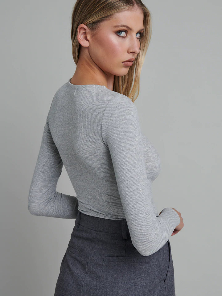 Long Sleeve Crew Neck Bodysuit - Grey Marle