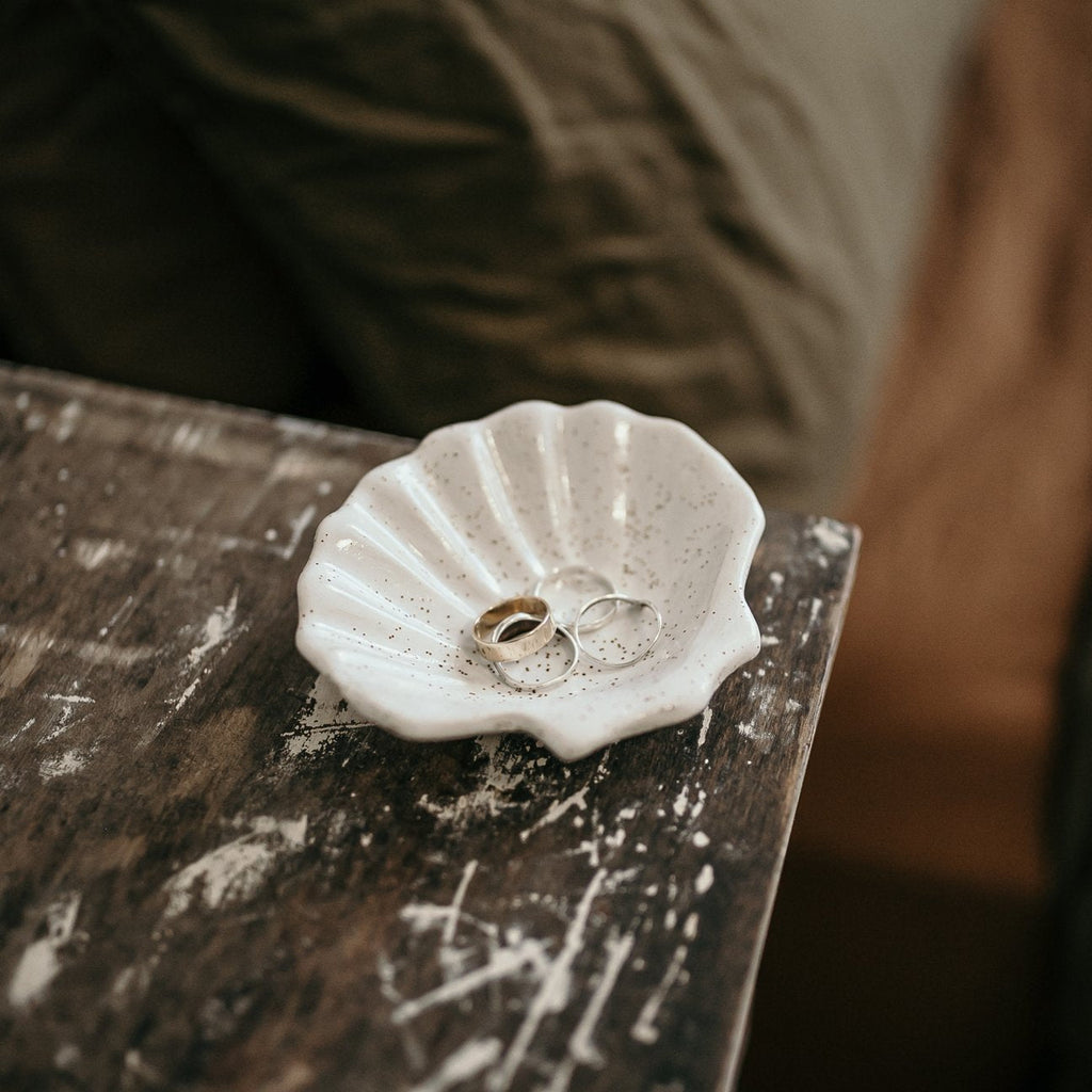 Trinket Dish Shell Speckled White