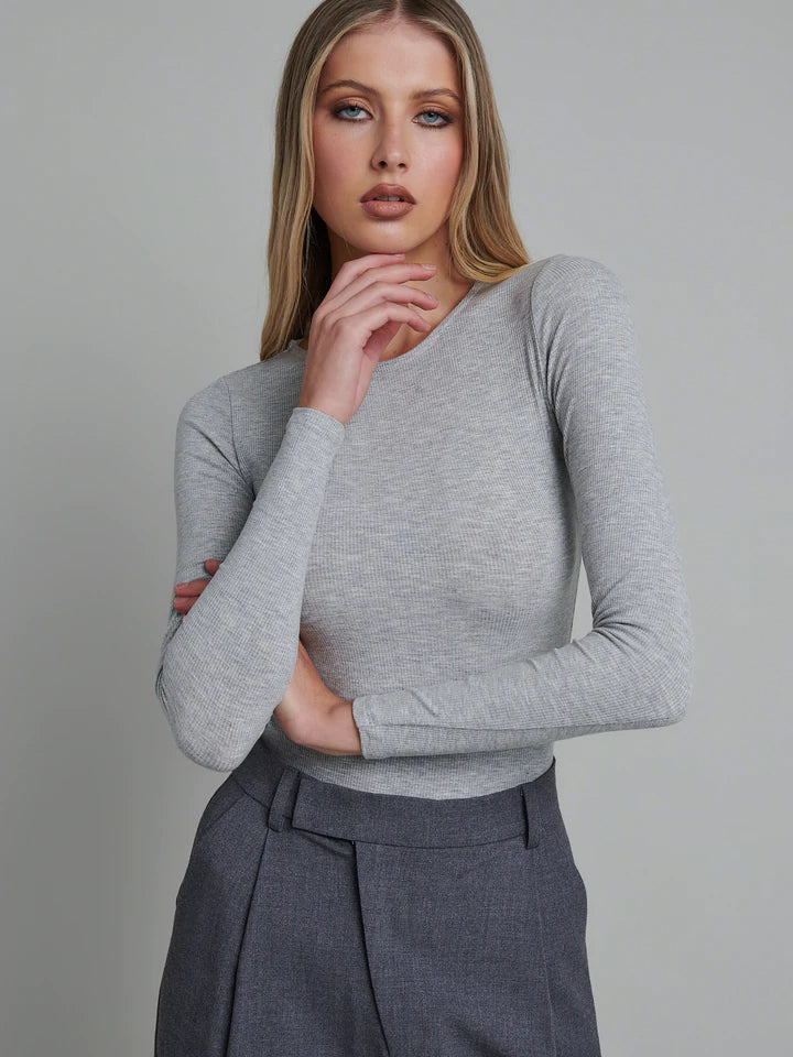 Long Sleeve Crew Neck Bodysuit - Grey Marle