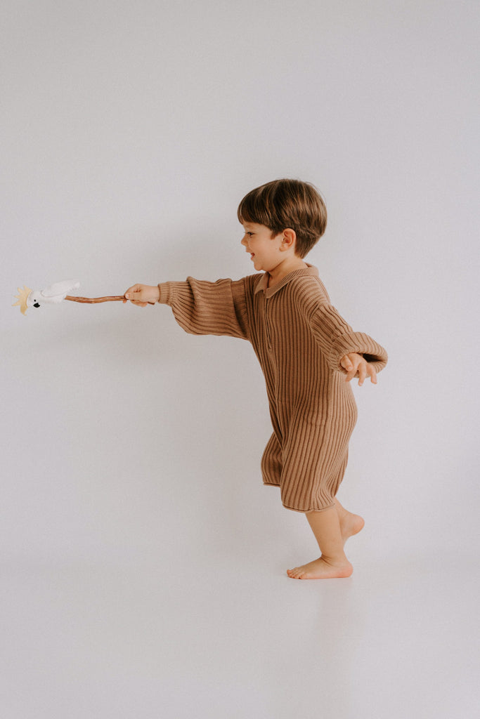 Essential Knit Long Sleeve Romper - Chocolate
