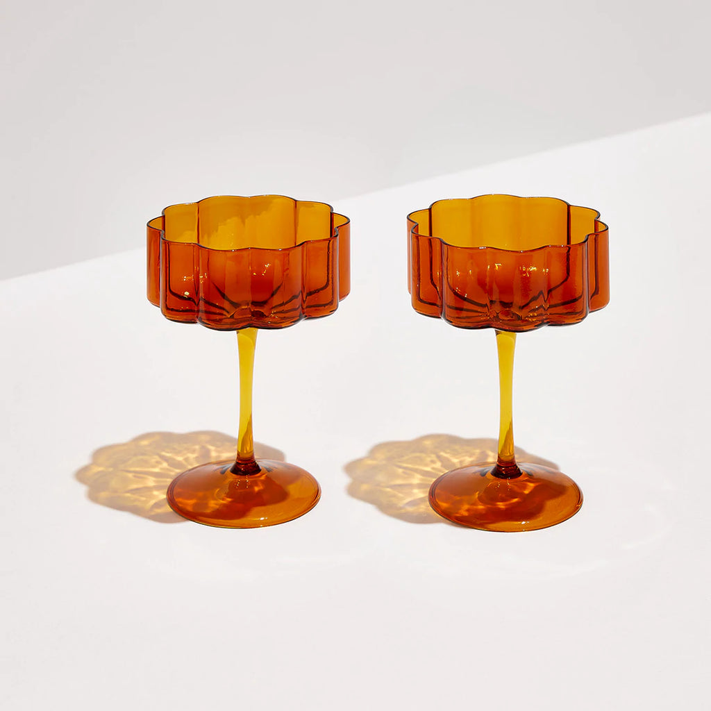 TWO WAVE COUPE GLASSES - AMBER