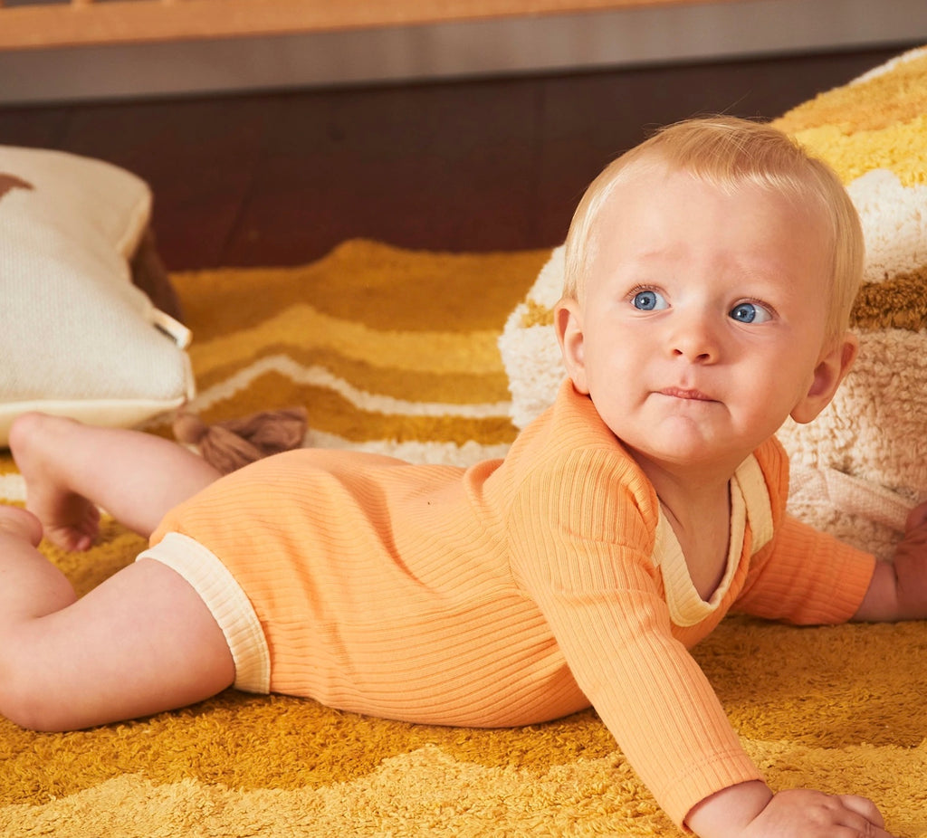 Peach Ribbed Organic Cotton Long Sleeve Onesie