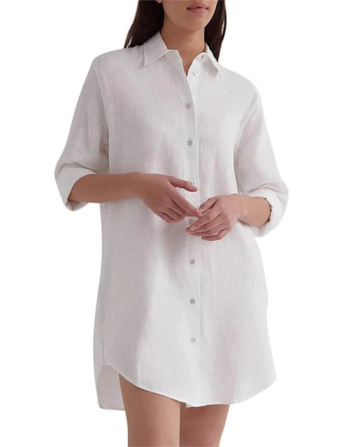 White linen sales shirt dress womens