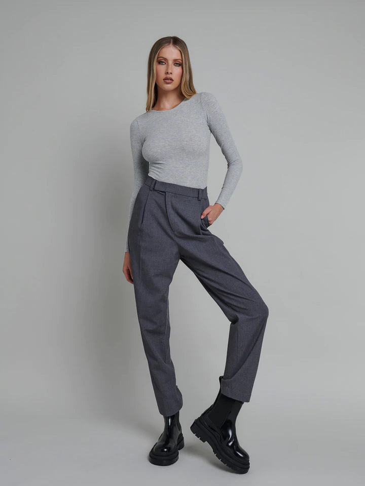 Long Sleeve Crew Neck Bodysuit - Grey Marle