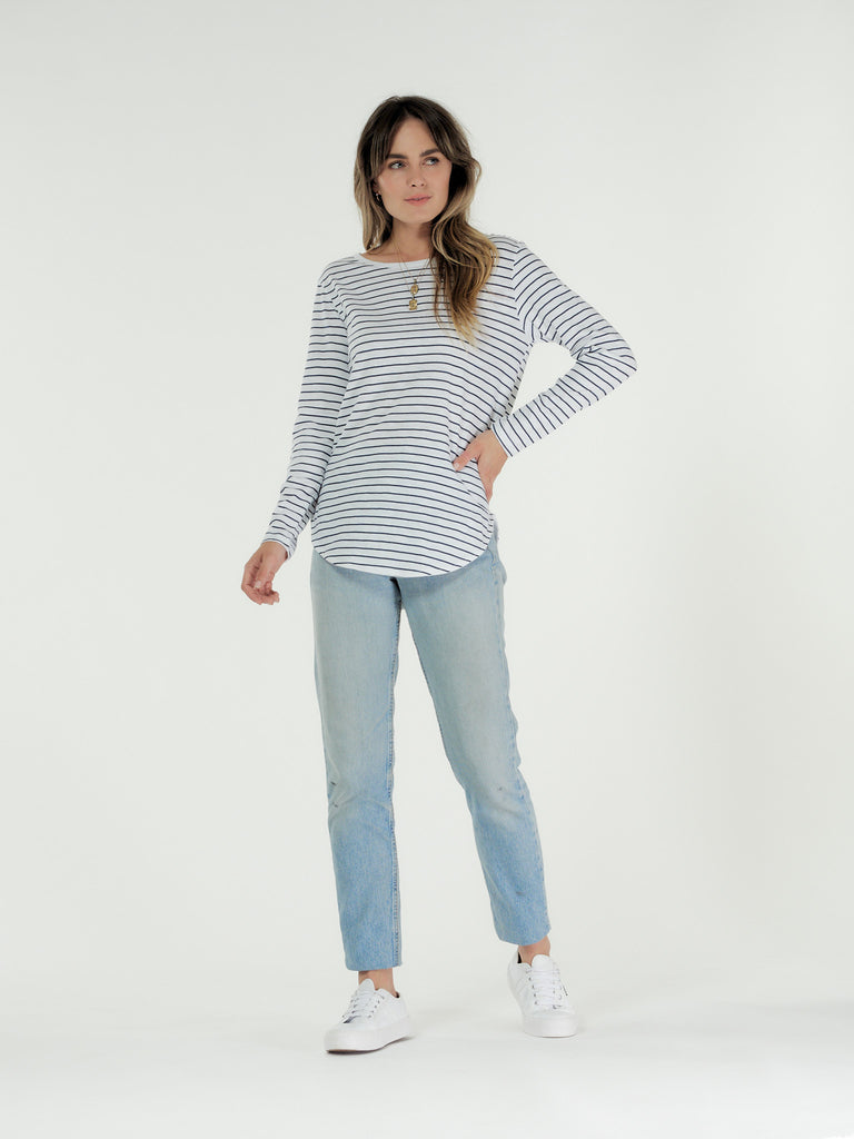 LAYLA L/S TEE INDIGO STRIPE - BY CLÉ