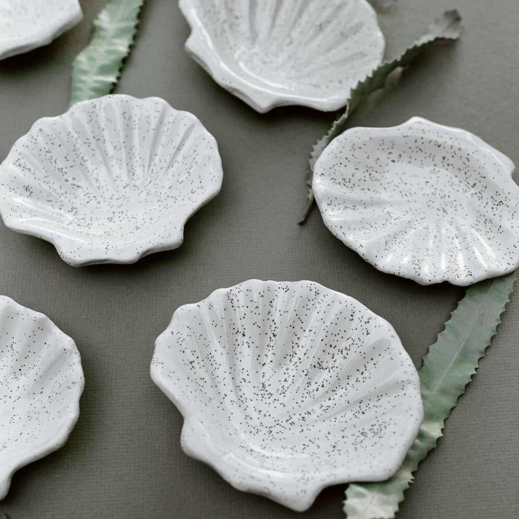 Trinket Dish Shell Speckled White