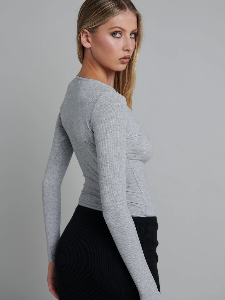 Long Sleeve Button Down Bodysuit - Grey Marle